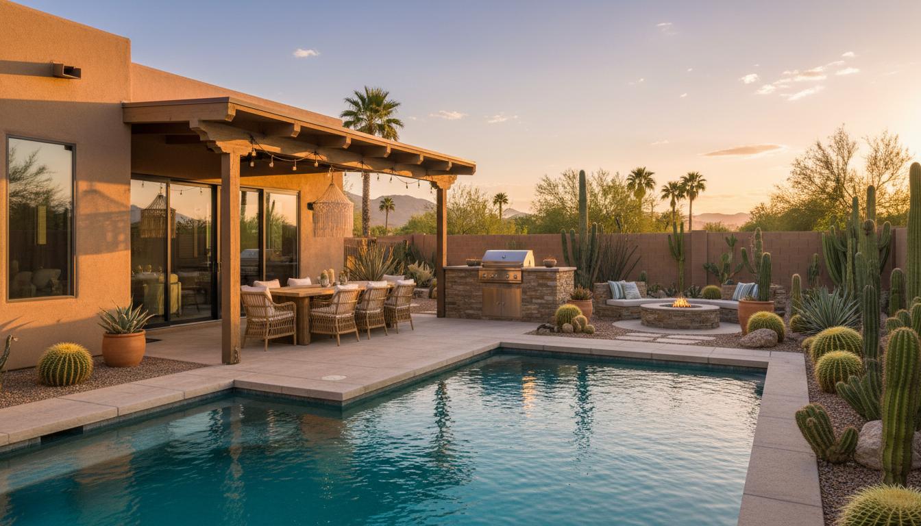Backyard and patio at a Phoenix direct booking home