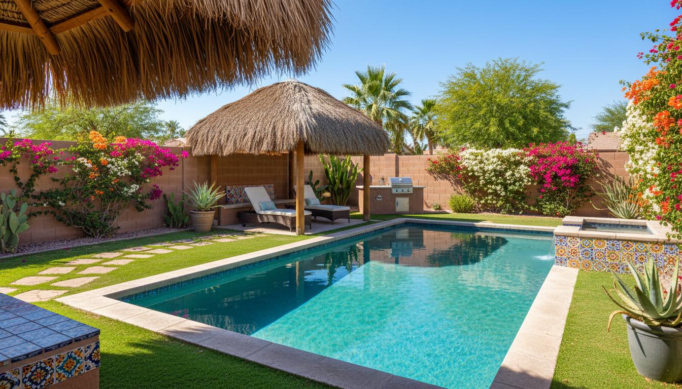 Pool and patio at Palm Haven Pool House