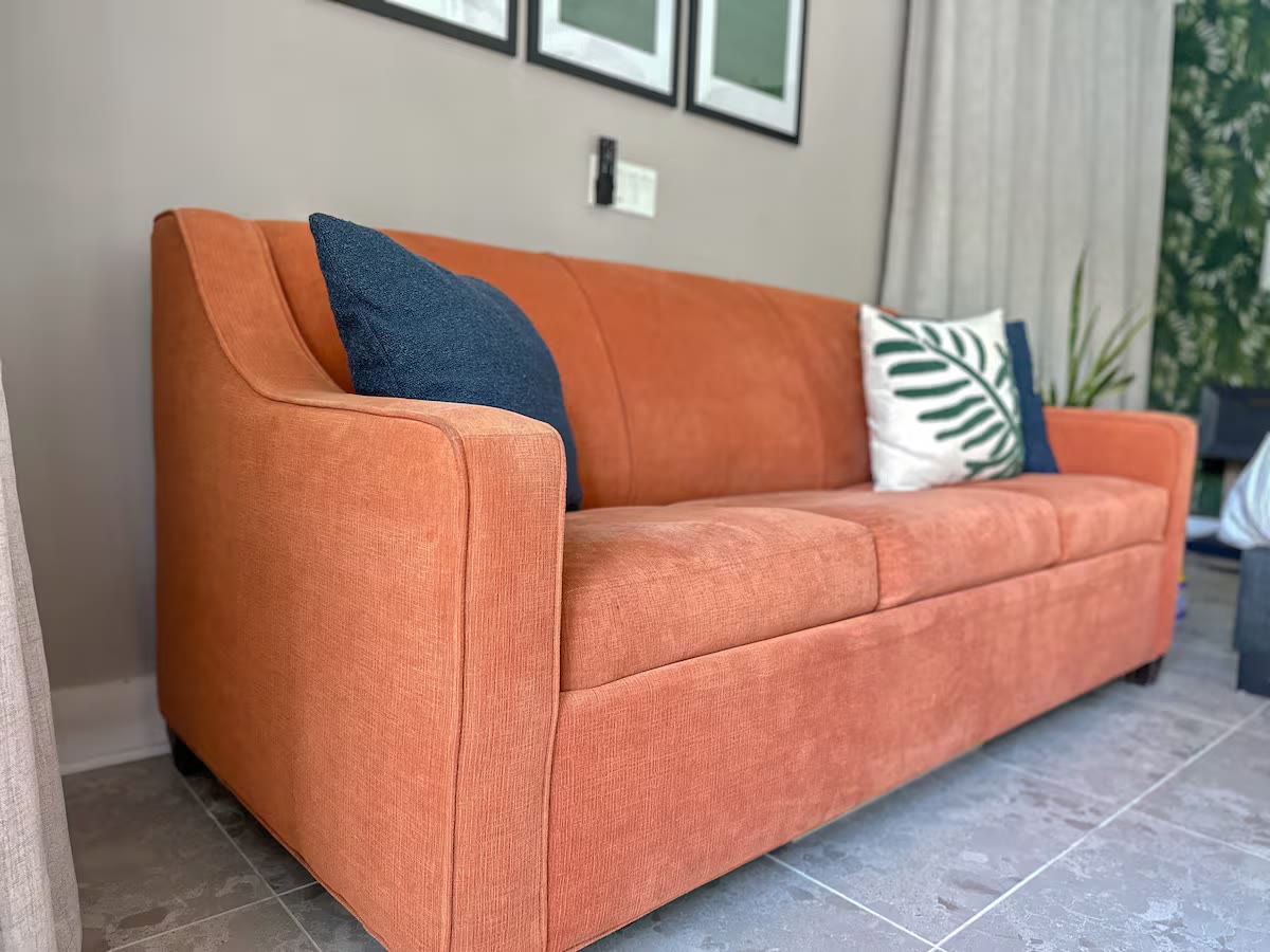 Palm Haven Pool House sofa bed at a direct-booking vacation rental in Phoenix, Arizona
