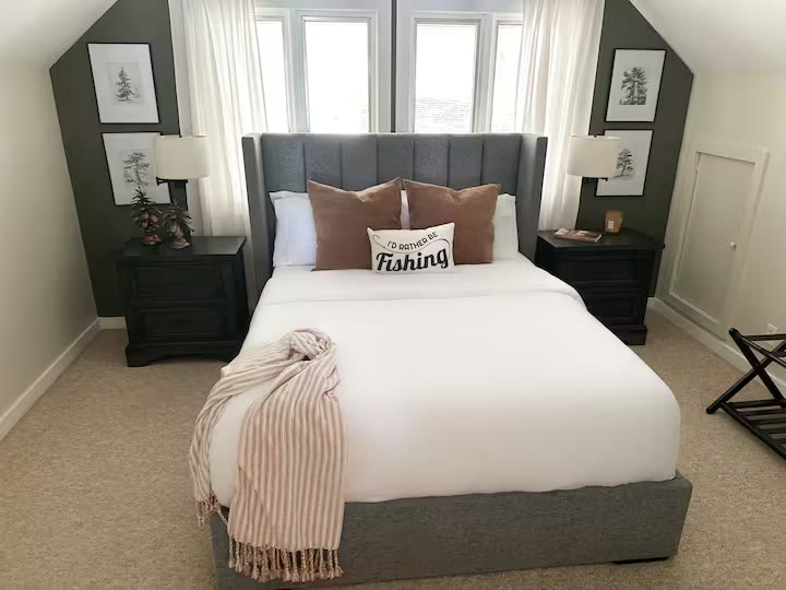 The Angler's Canoe Lake House - Guest Bedroom The Angler's Canoe Lake House guest bedroom at a direct-booking vacation rental in Cedar Bluff, Alabama
