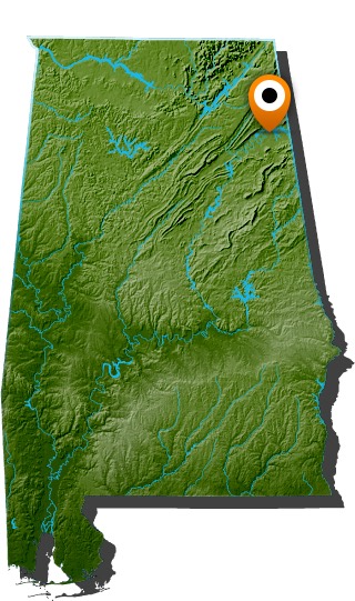 Alabama map showing Weiss Lake region near Cedar Bluff